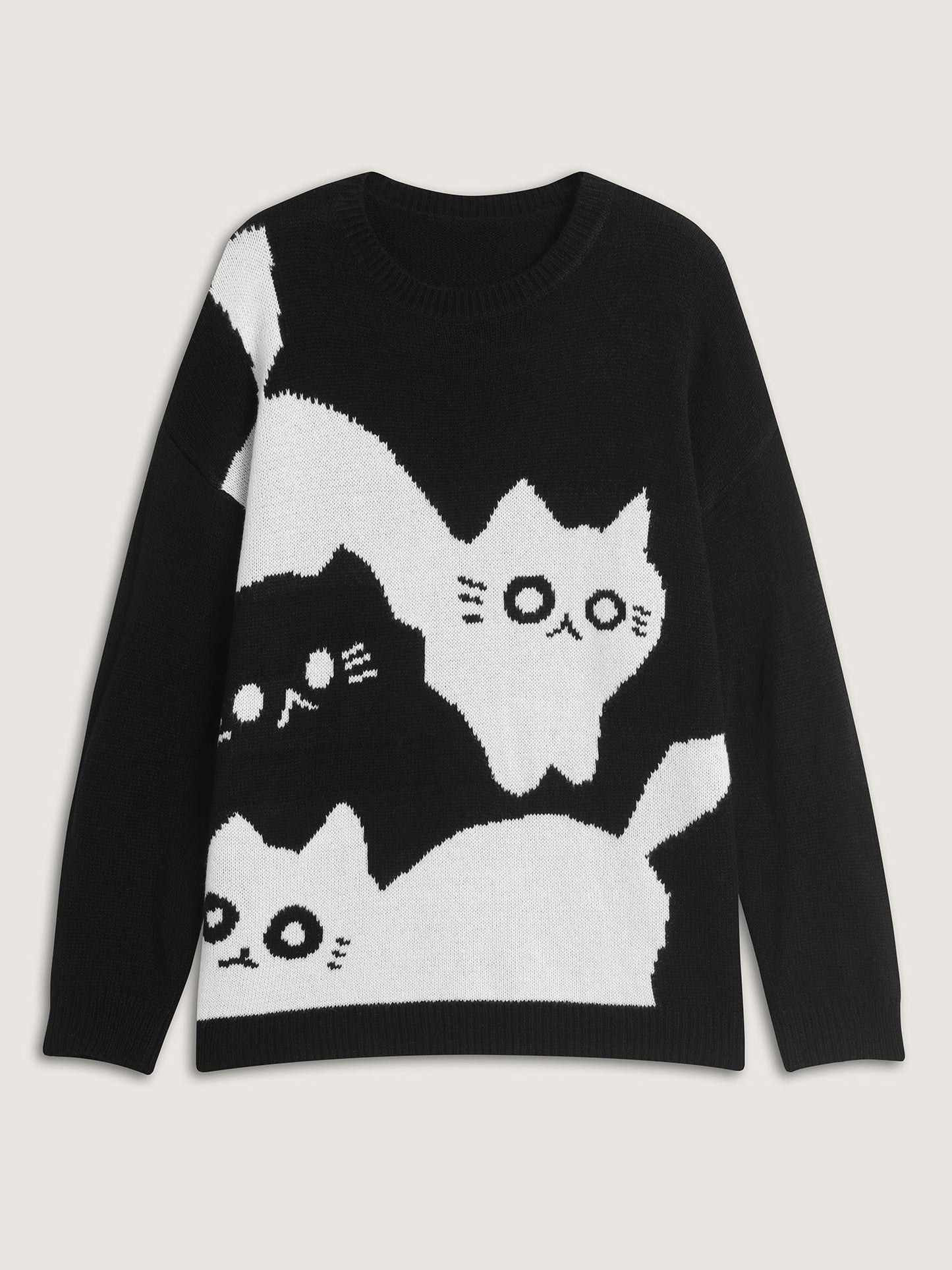 Monochrome Cats Crewneck Pullover