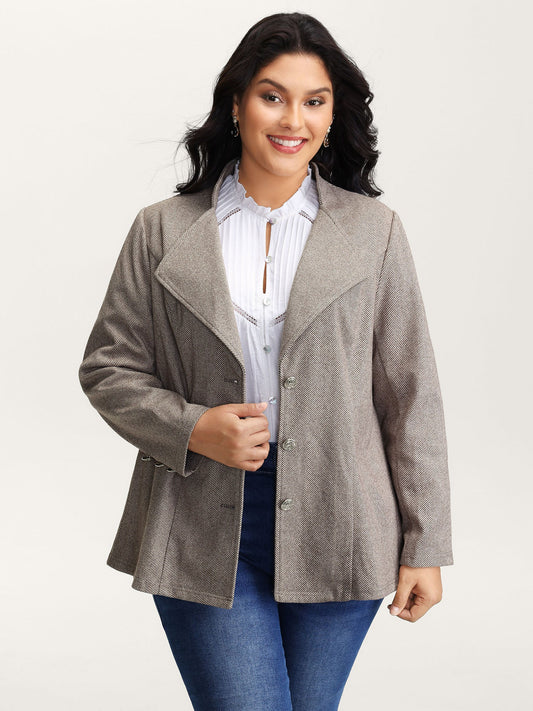 Herringbone Pattern Cinched-Waist Jacket