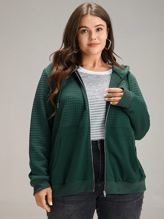 Plain Texture Pocket Zipper Hoodie