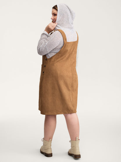 Suede Overall Adjustable Straps Midi Dress