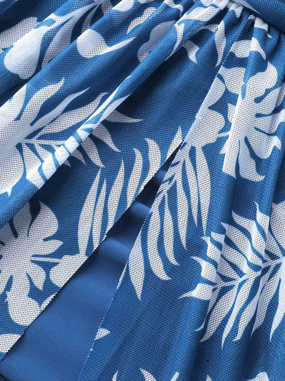 Tropical Print Adjustable Slit Swim Dress
