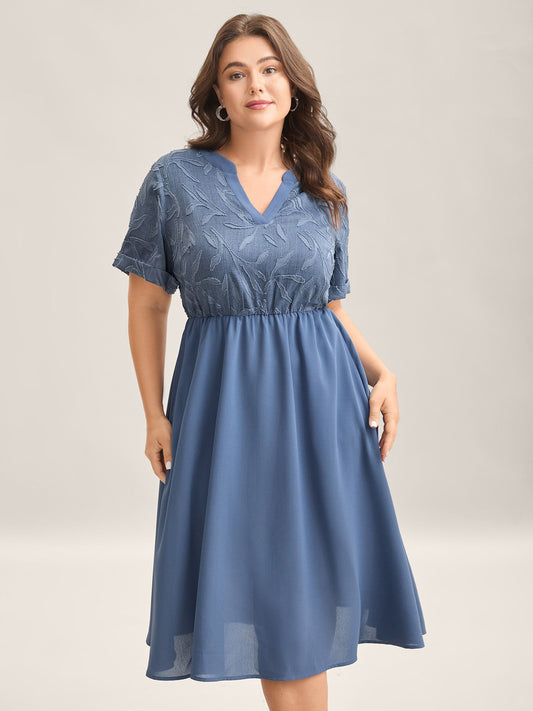 Notched Collar Textured Pocket Midi Dress