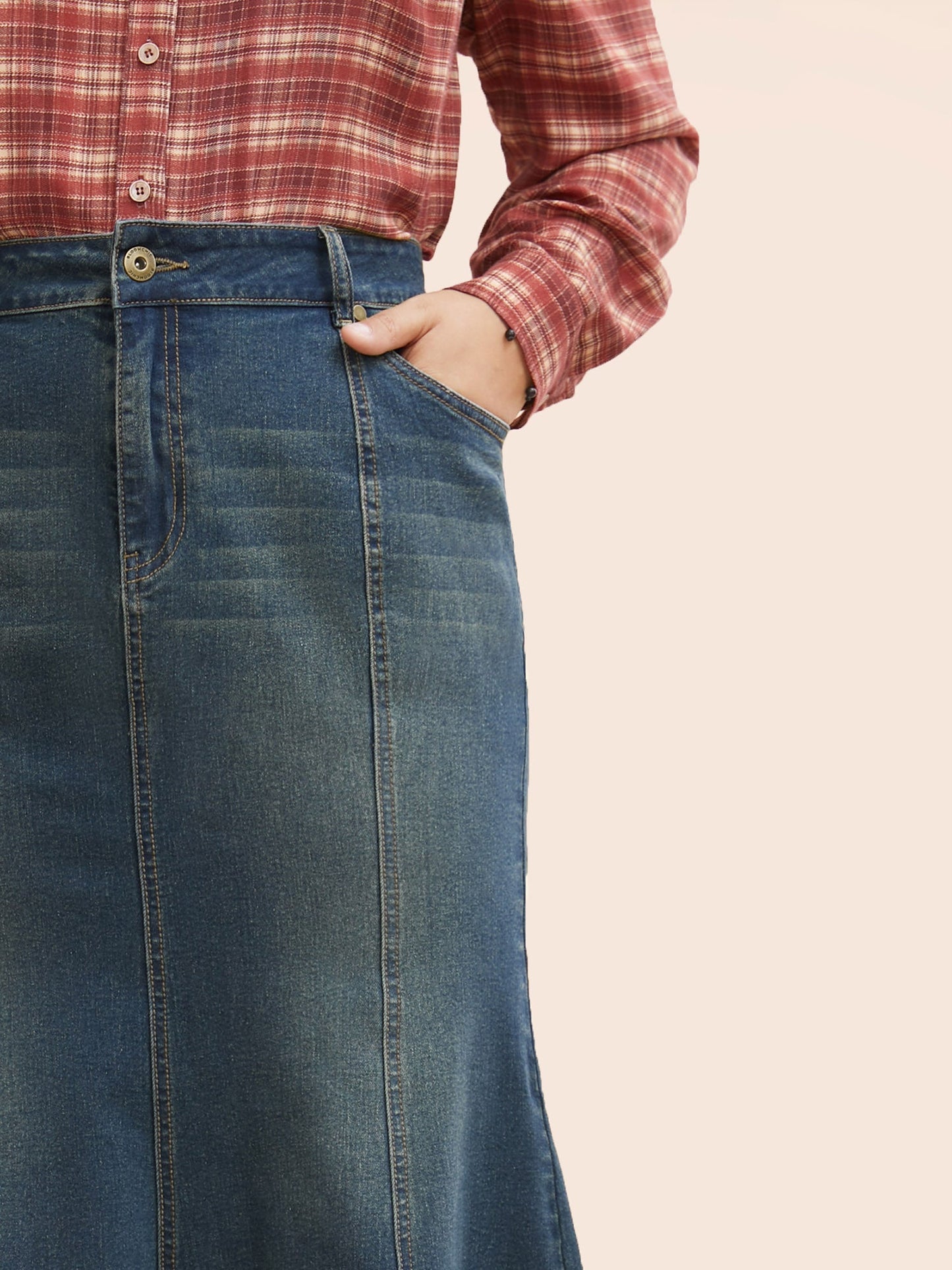 Stretch Denim Mermaid Cut Skirt