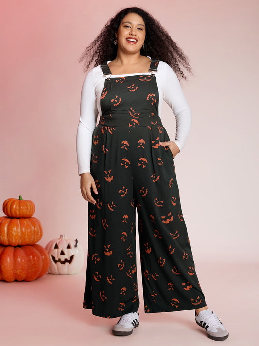 Spooky Pumpkin Pattern Overall Jumpsuit