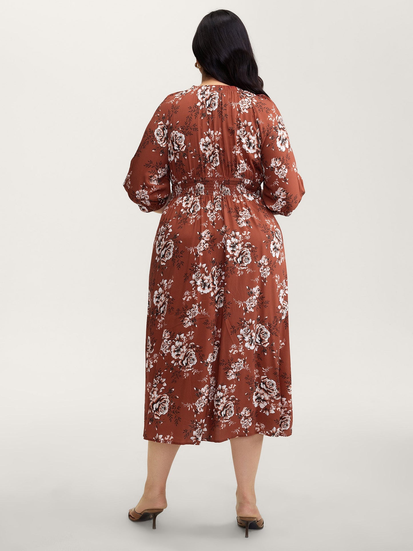 Floral Print Shirred Bust-Comfort Maxi Dress
