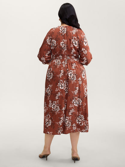 Floral Print Shirred Bust-Comfort Maxi Dress