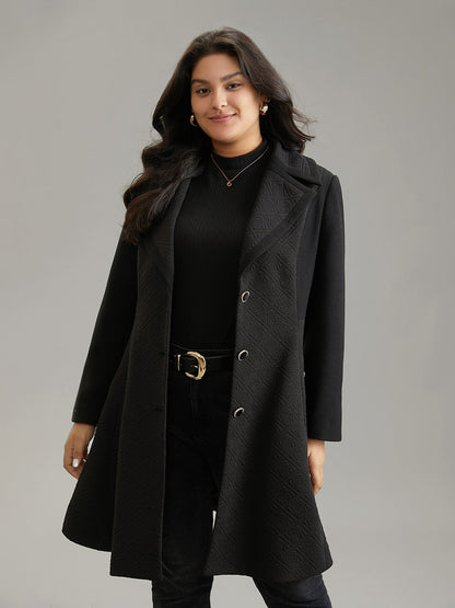 Solid Textured Button Up Lapel Collar Woven Coat