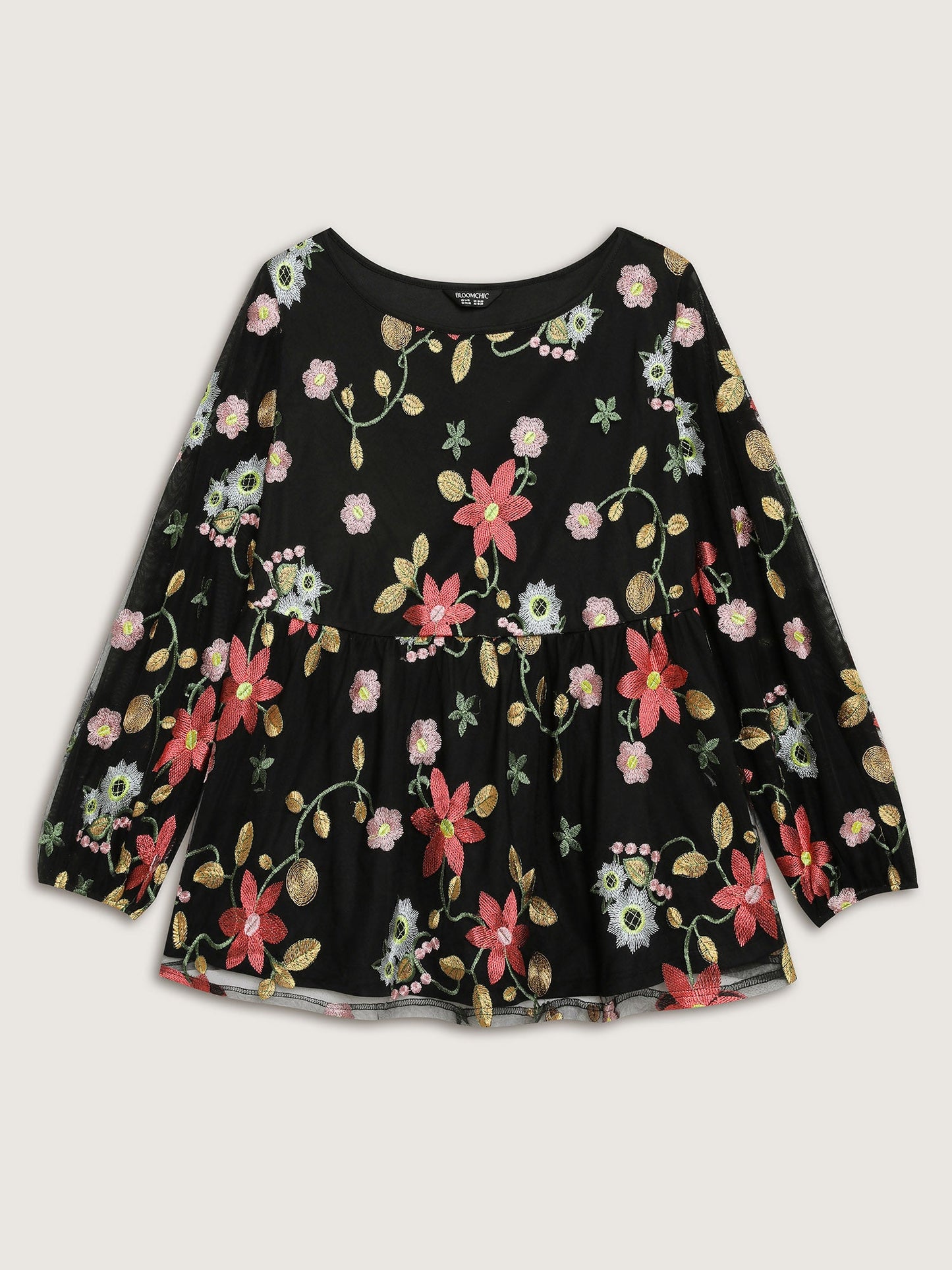 Floral Embroidered Mesh Knit Top