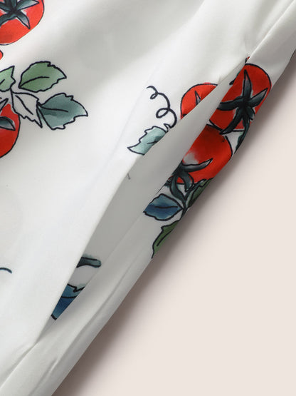 Tomato Print Square Neck Ruffle Cap Sleeve Dress
