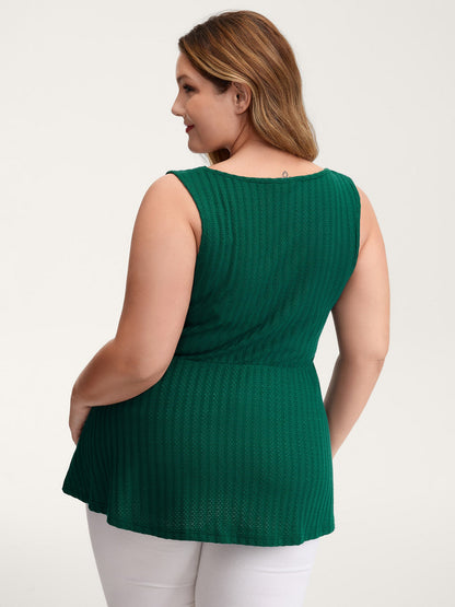 Textured Knit V-Neck Cinched-Waist Tank Top