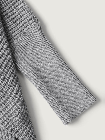 Folded Collar Textured Open-Front Knit Cardigan