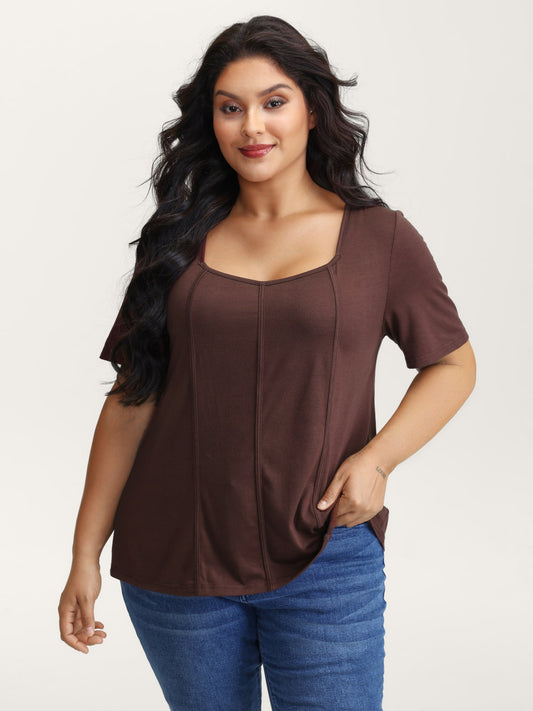 Stretchy Defining Waist Deep Neckline T-Shirt