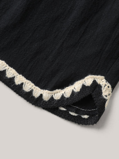 Color Contrast Drawstring Slit Shorts