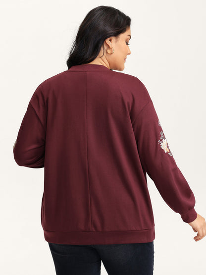 Embroidered Sleeve Button-Down Jacket
