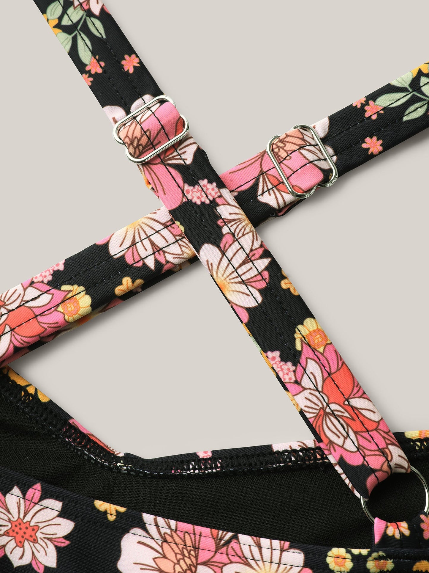 Twist Front Floral Print Pockets Swim Dress