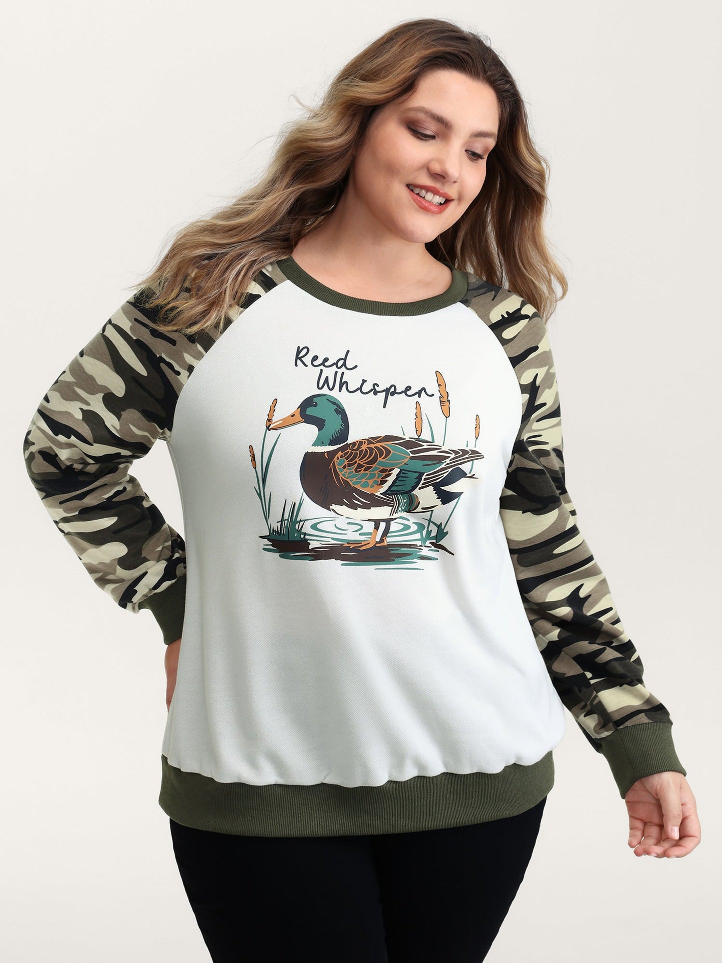 Camouflage Contrast Animal Print Sweatshirt