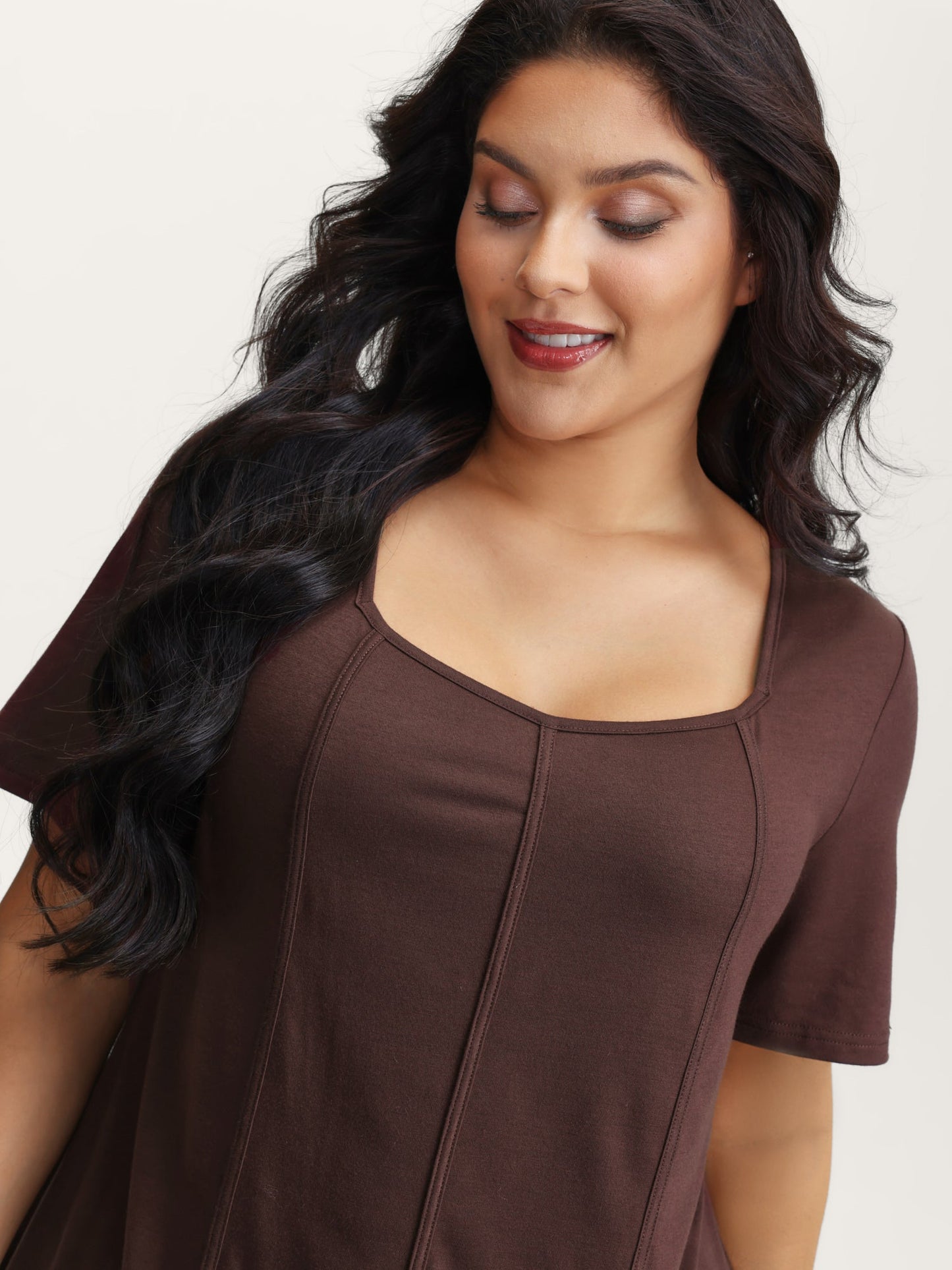 Stretchy Defining Waist Deep Neckline T-Shirt