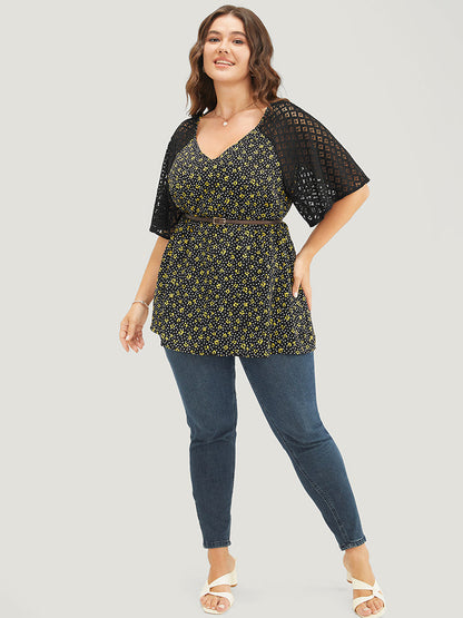 Ditsy Floral Lace Raglan Sleeve  Blouse