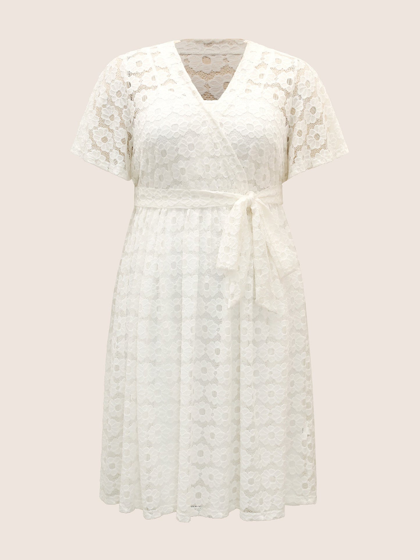 Crochet Lace Mesh Belted Midi Dress