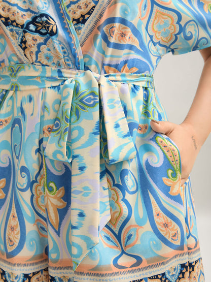 Boho Print Tie-Waist Pockets Romper
