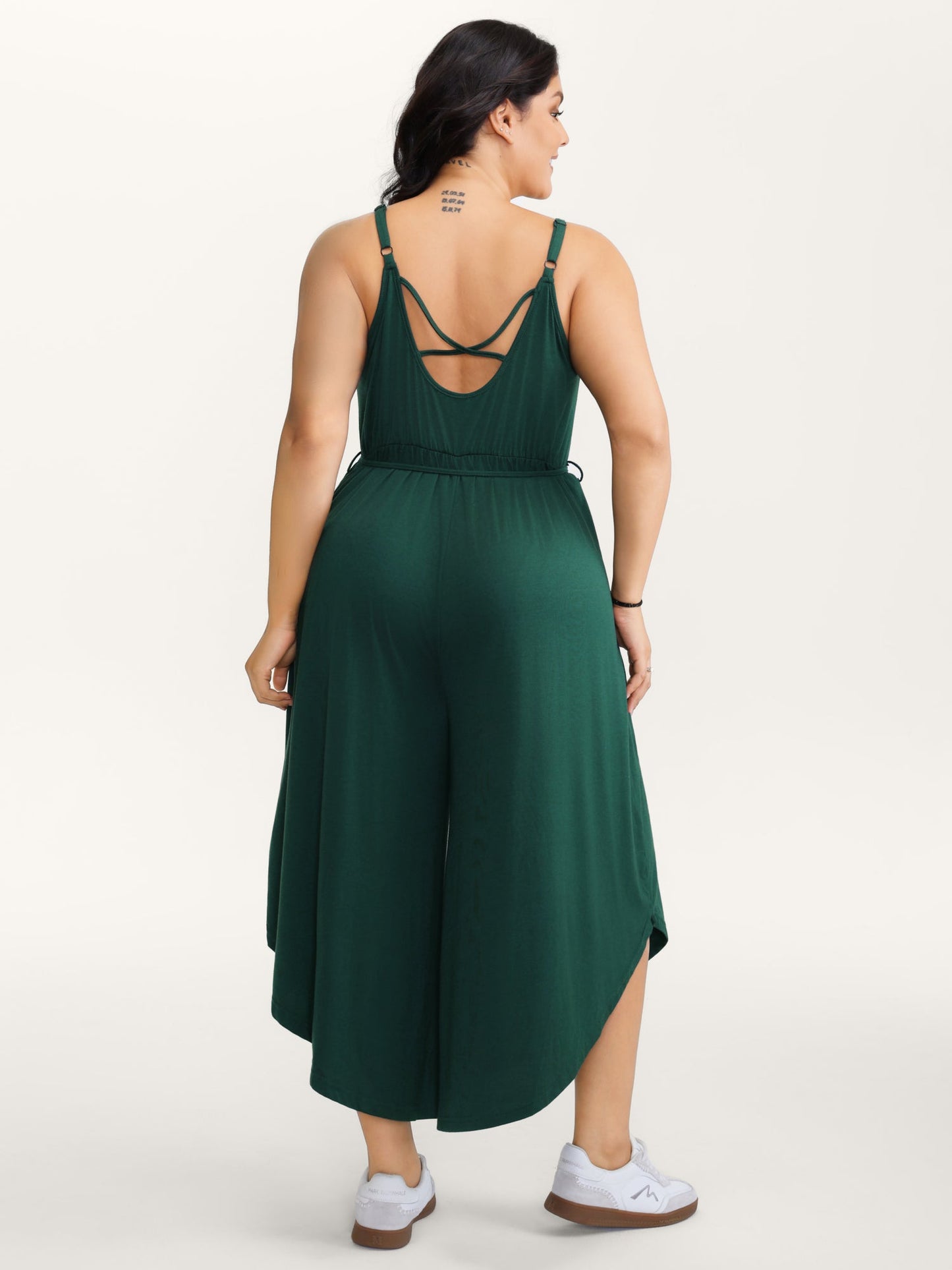 Supersoft Backless Crosstie Asymmetrical Hem Lace Jumpsuit