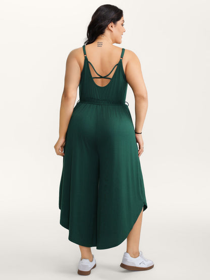 Supersoft Backless Crosstie Asymmetrical Hem Lace Jumpsuit