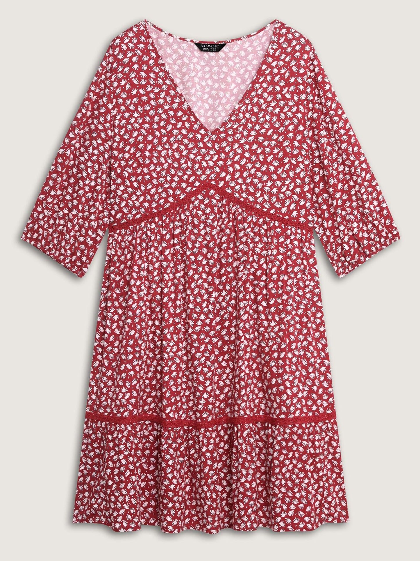 Floral Print Pockets Contrast Knee-Length Dress