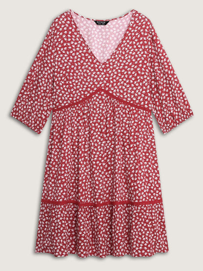 Floral Print Pockets Contrast Knee-Length Dress