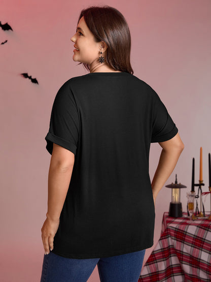 Spiderweb Rhinestone Stretchy Solid T-Shirt