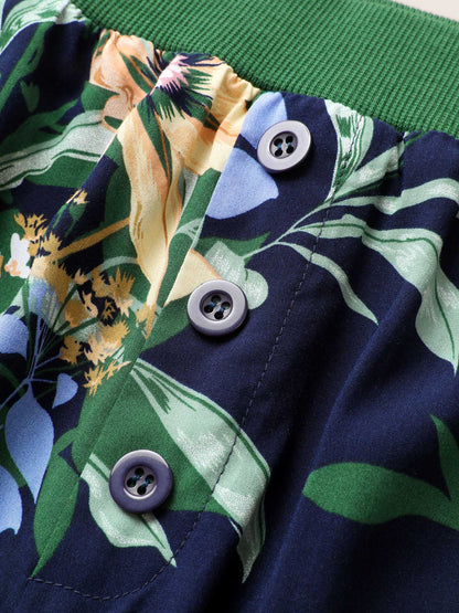 Natural Flowers Contrast Pocket Rib Knit Sleep Bottoms