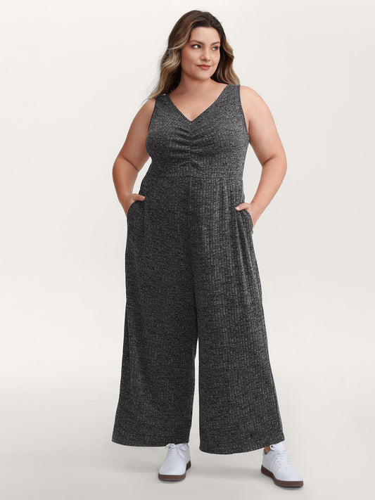Heather Stretchy Waistband Ruched Jumpsuit