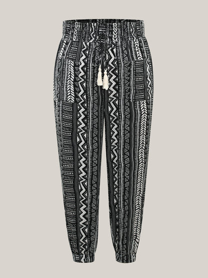 Boho Stripes Tassels Jogger Pants