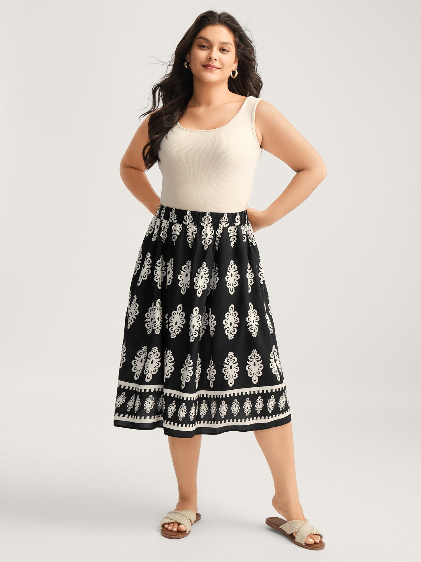 Boho Print A-Line Midi Skirt