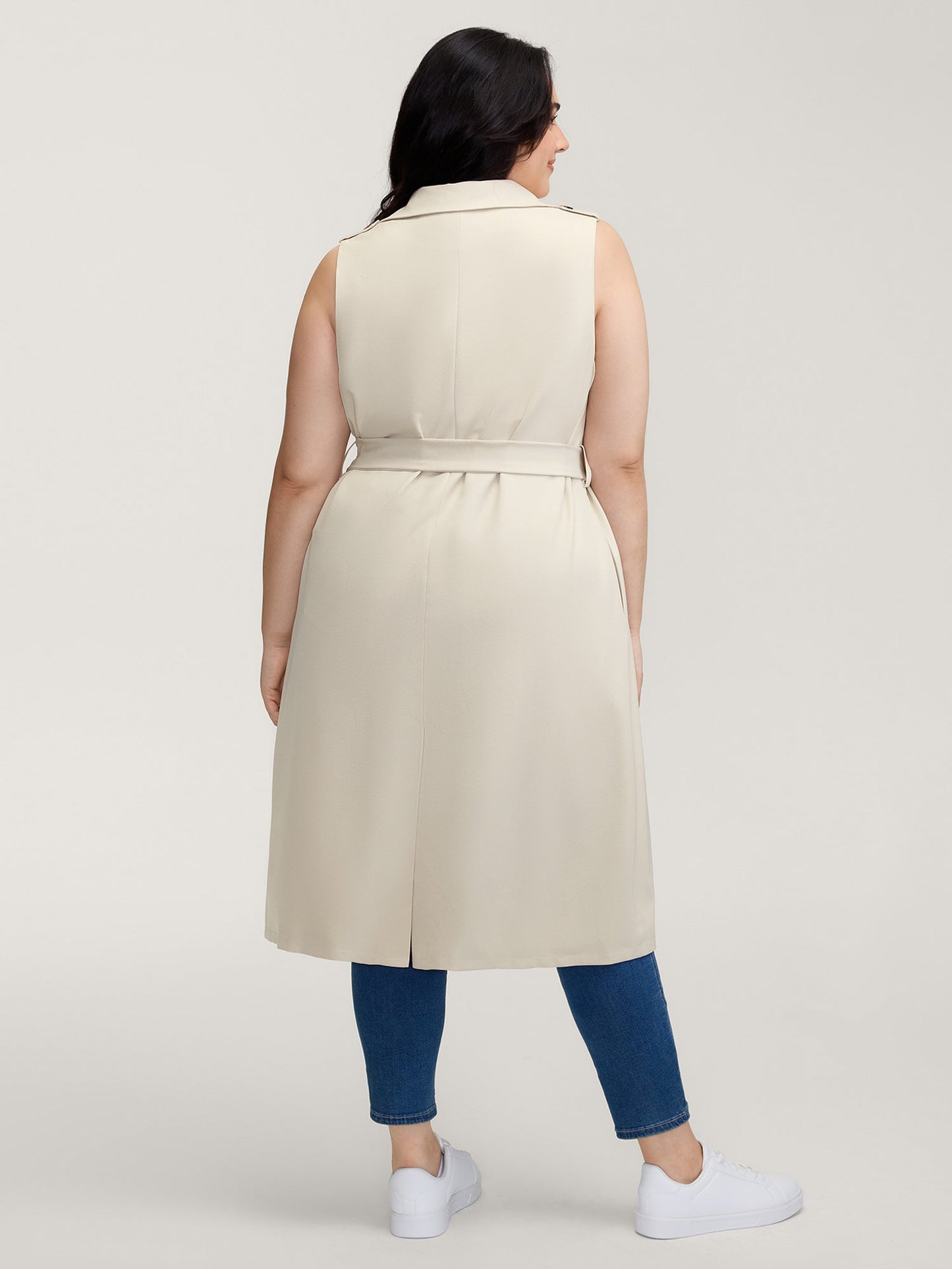 Back Slit Waist Belt Lined Long Vest