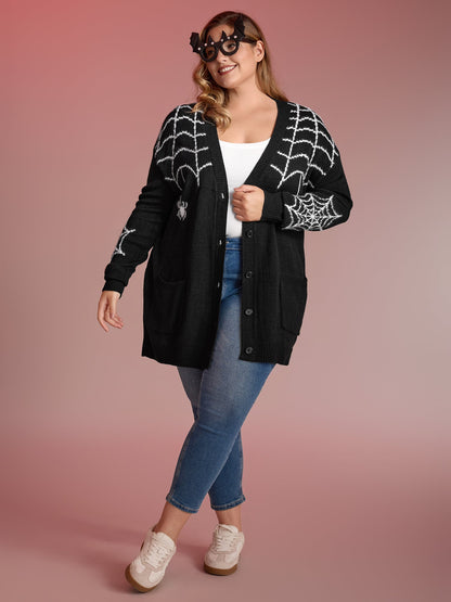 Spiderweb Jacquard Pockets Button Knit Cardigan
