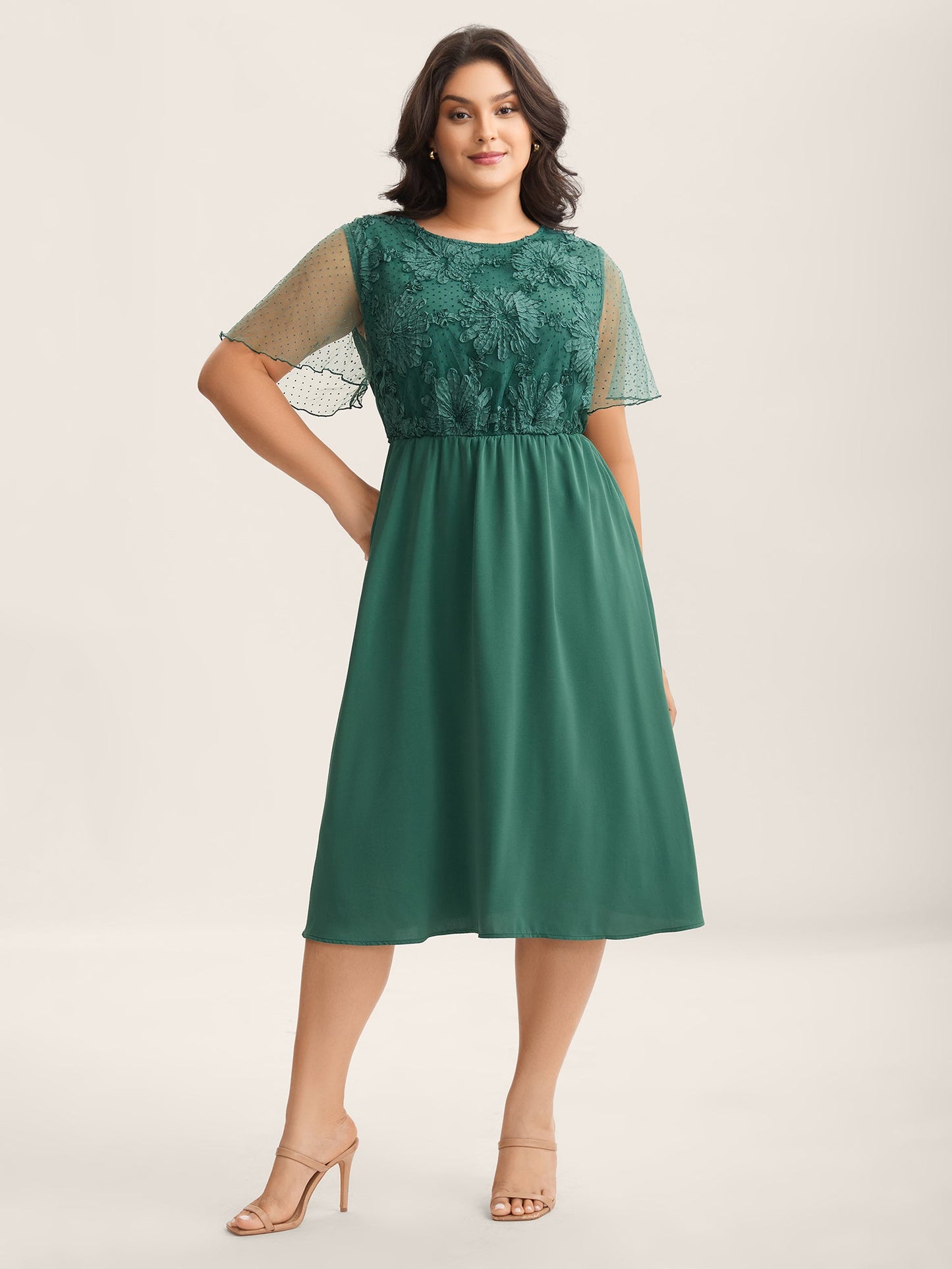 Floral Textured Sheer Pockets Midi Dress