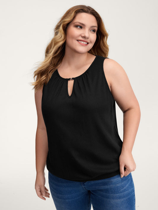 Waffle Grid Neck Cut-Out Tank Top