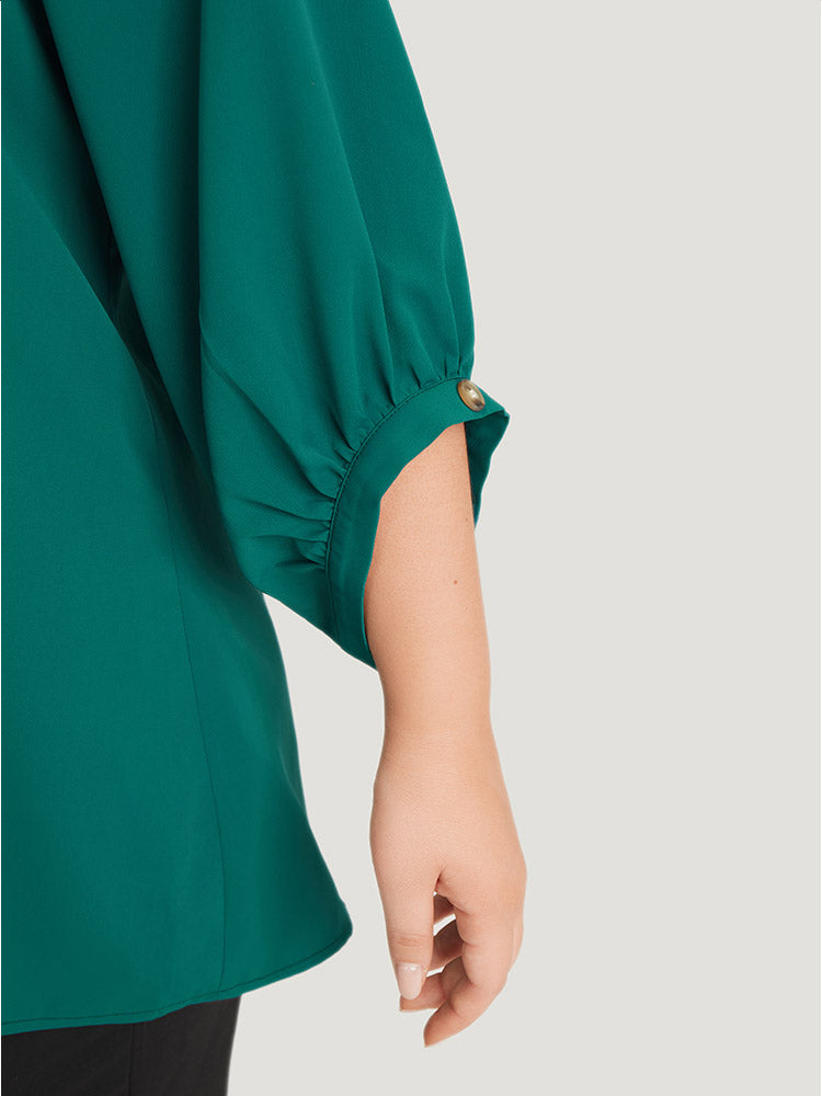 Anti-Wrinkle Solid Shirt Collar Lantern Sleeve Button Up Blouse