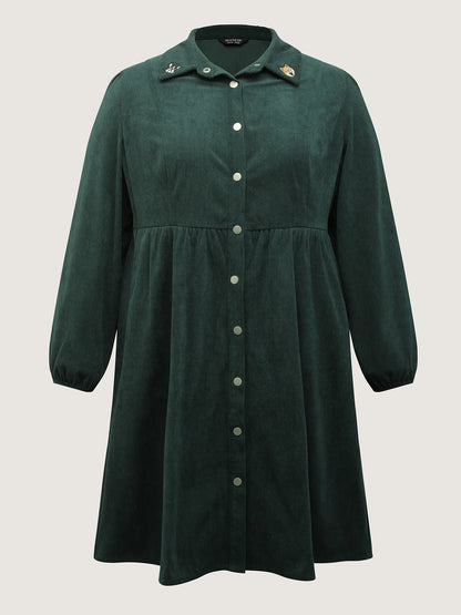 Corduroy Embroidered Midi Shirt Dress