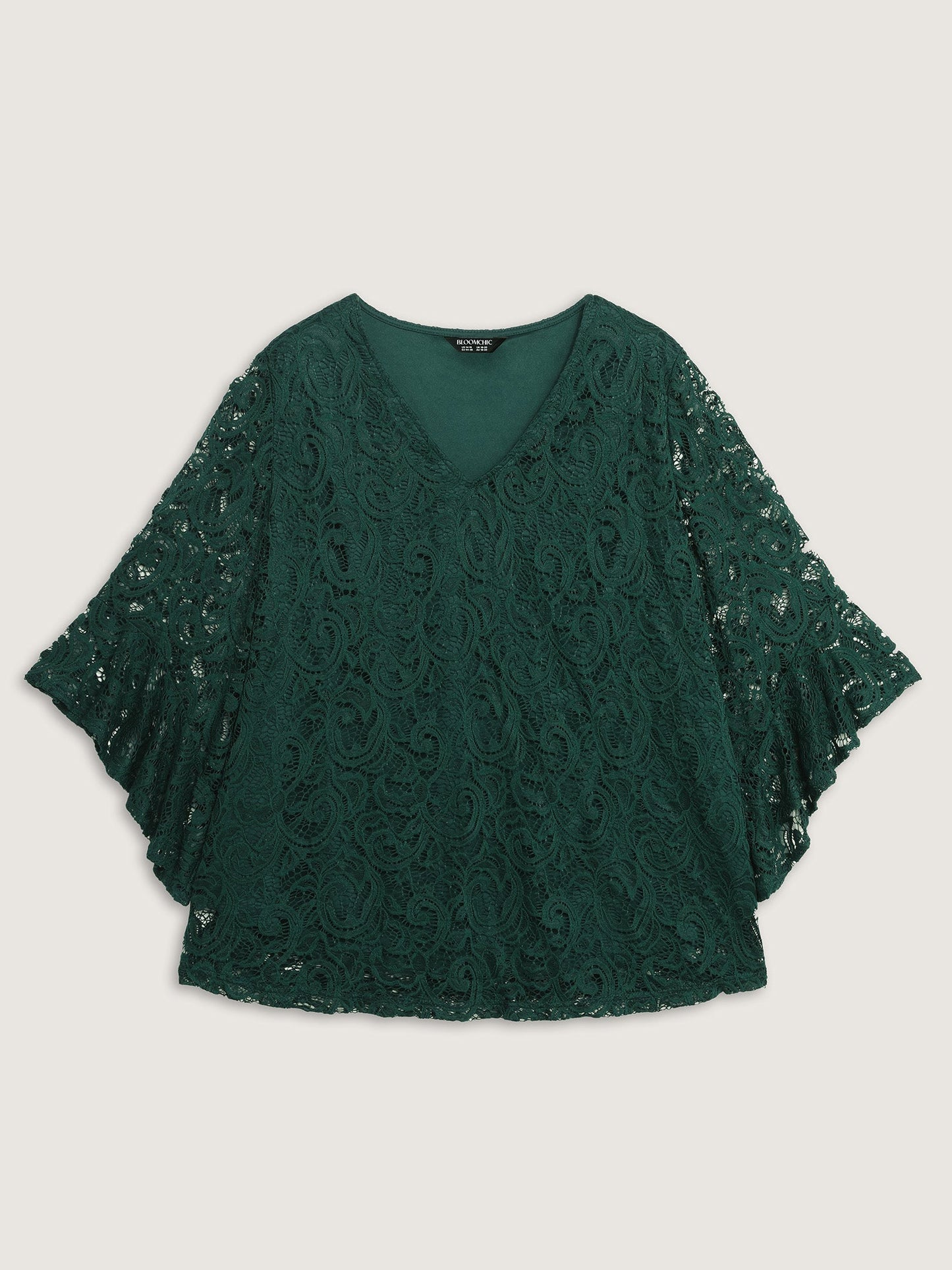 Lace Sheer Flared Sleeve V-Neck Blouse