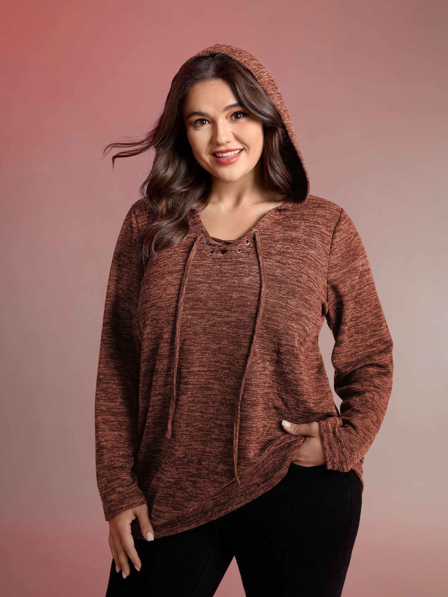 Heather Neck Cross-Tie Hoodie