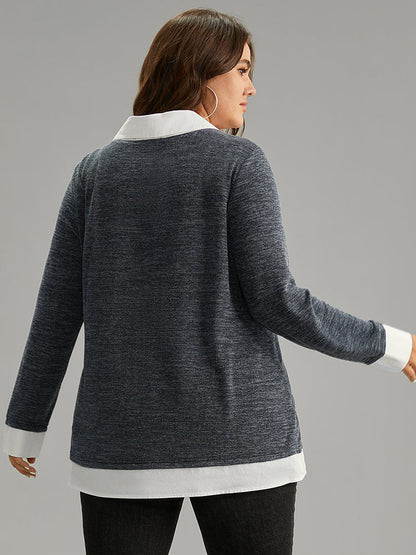2-In-1 Contrast Patchwork Lapel Collar T-shirt