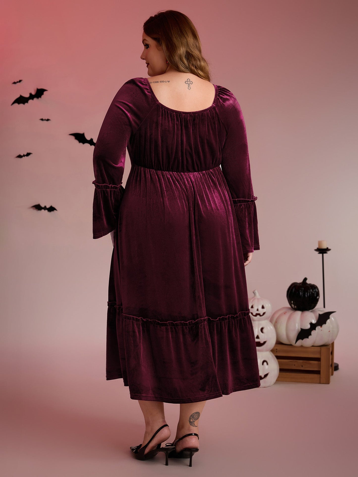 Mystical Moon Embroidery Velvet Midi Dress