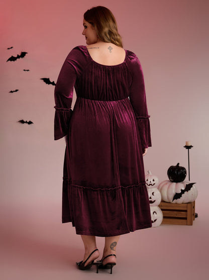 Mystical Moon Embroidery Velvet Midi Dress