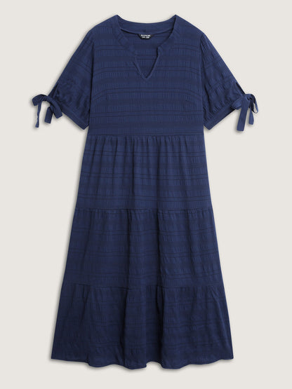 Textured Sleeve-Tie Tiered Maxi Dress