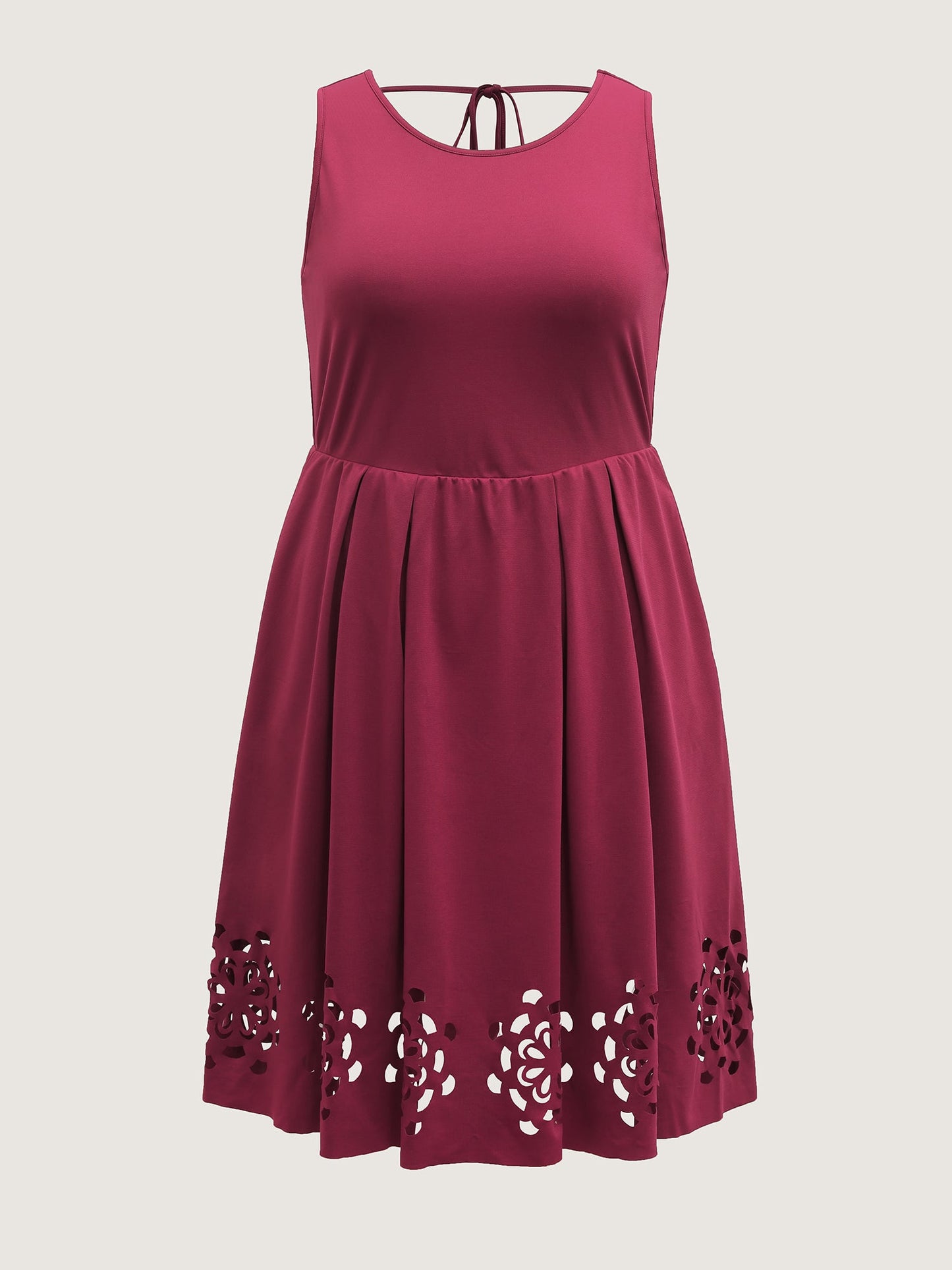 Laser Cut Hem Backless Tie Midi Dress