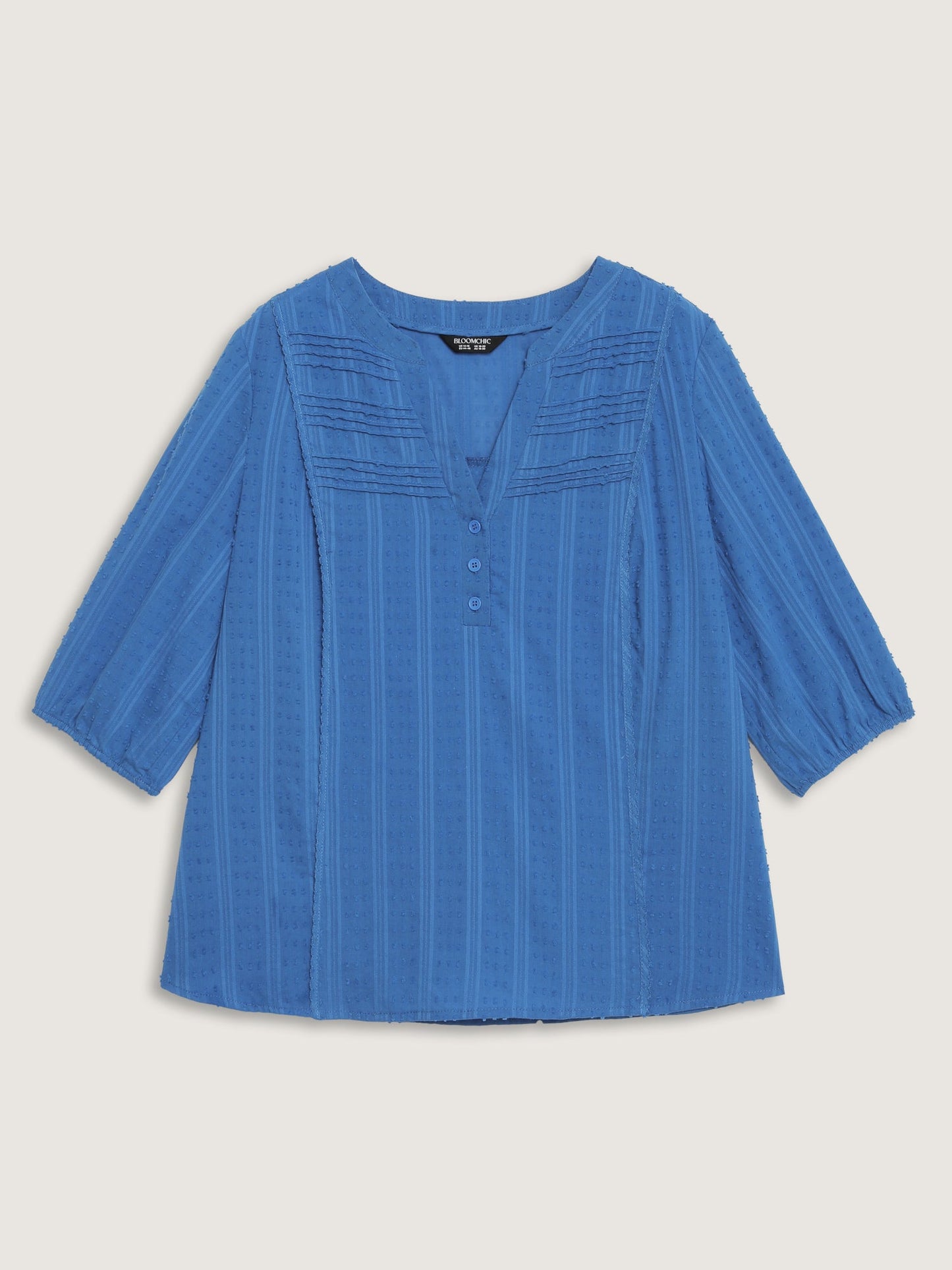 Textured Pleated Notched Neckline Blouse