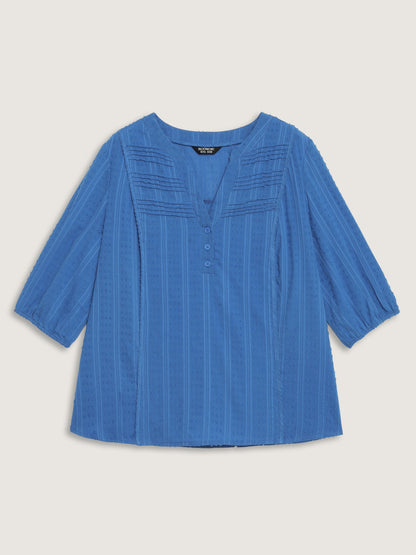 Textured Pleated Notched Neckline Blouse