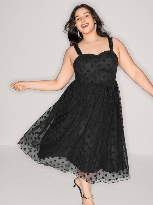 Polka Dots Structured Corset Detail Midi Dress