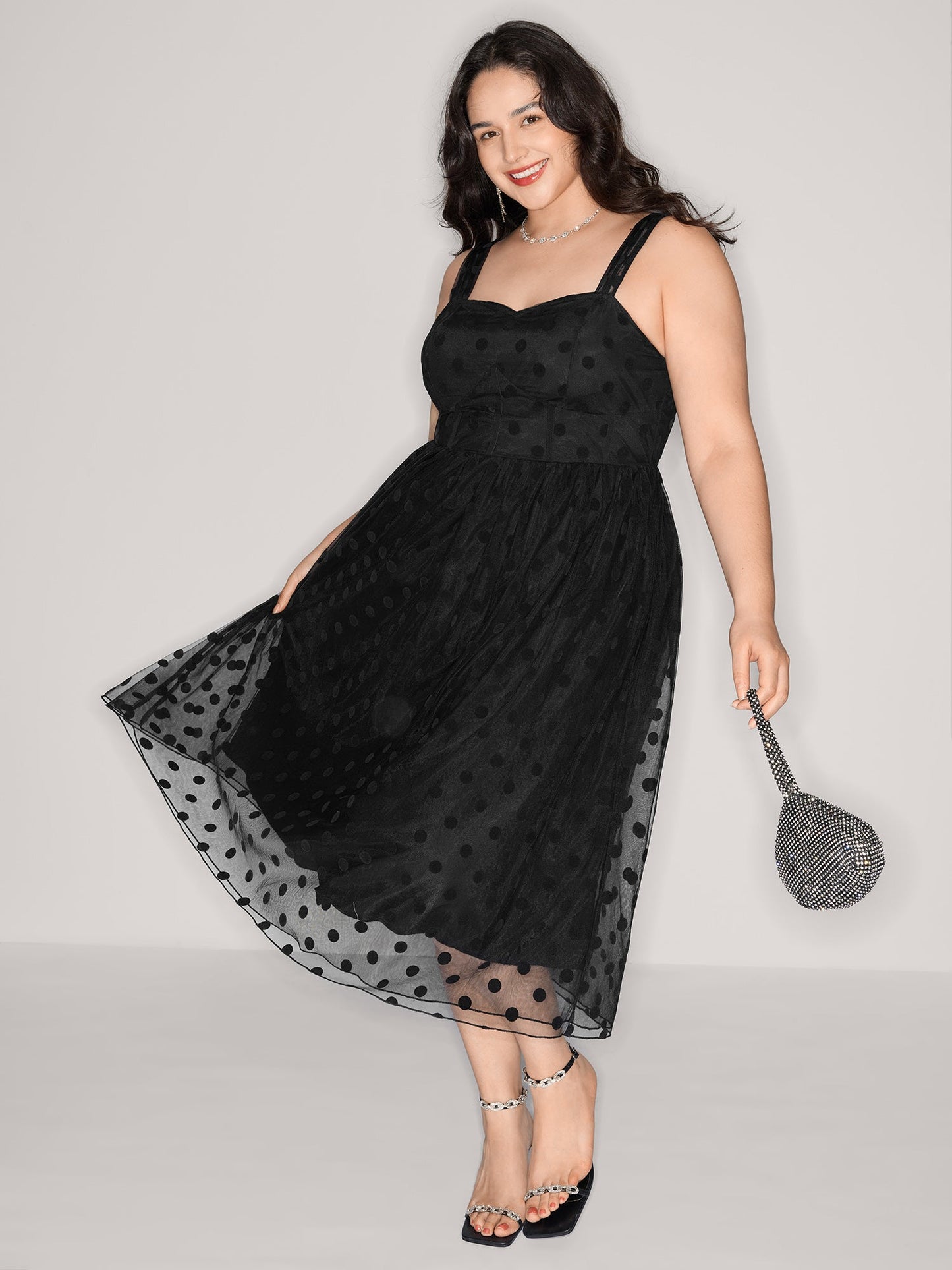 Polka Dots Structured Corset Detail Midi Dress